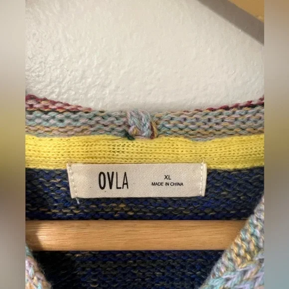 OVLA Boho Striped Hooded Knit Sweater XL Anthropologie Style - Picture 2 of 8